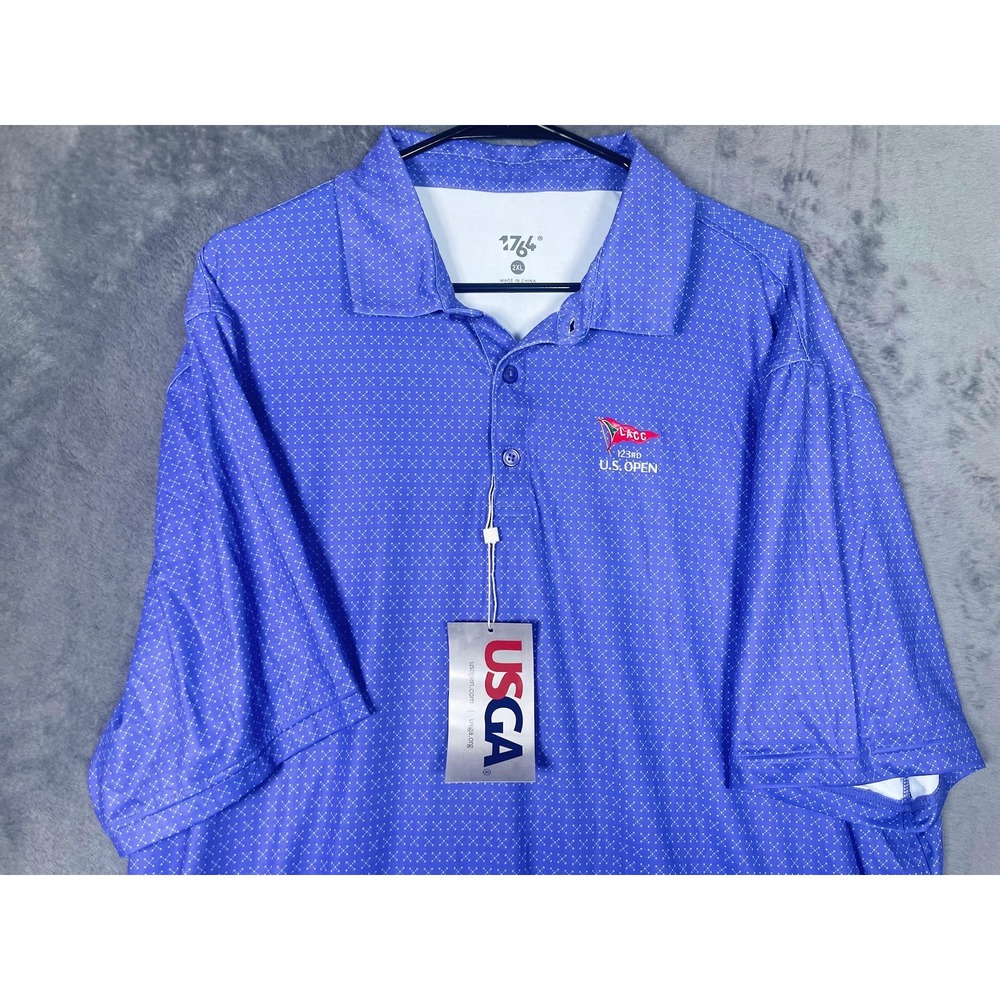 NWT 1764 123rd US Open LACC Golf Polo Shirt Mens 2XL Peri Blue Purple Geometric
